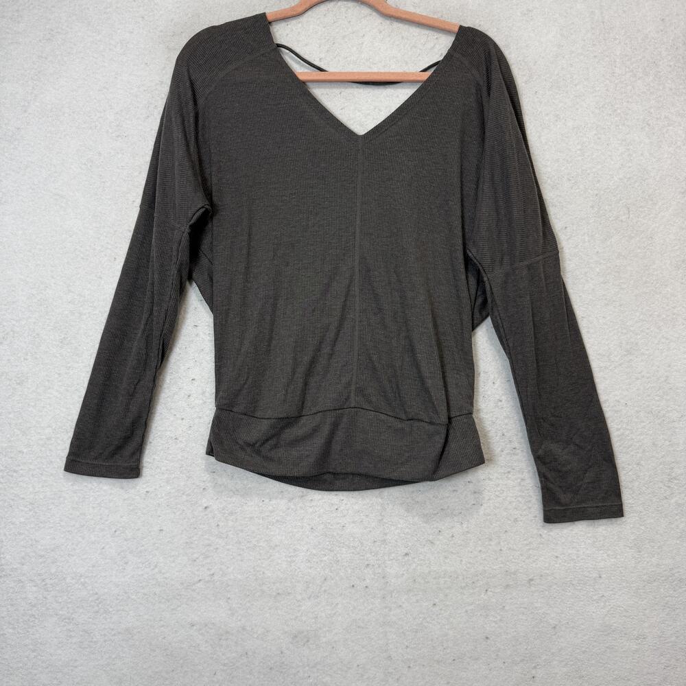 Prana Shirt Womens Large Gray Long Sleeve V Neck Relaxed Lightweight Casual Top